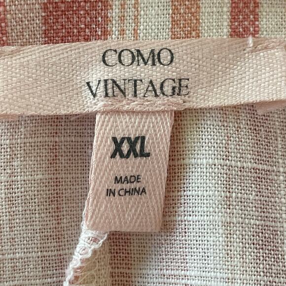 Como Vintage Linen Blend Button Down Tie Front Top Stripes XXL Casual Summer - Picture 7 of 8